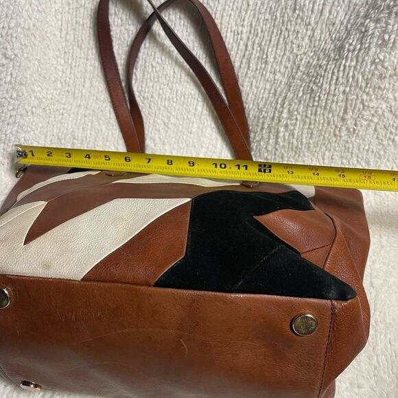 Fossil  Sydney leather Brown Patchwork tote beige & black  patchwork accents. - Picture 9 of 14